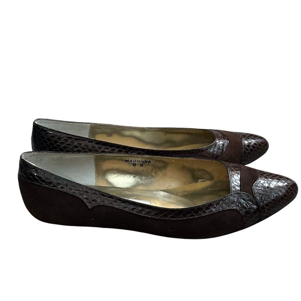 Vintage Whitney Brooks Brown Snakeskin & Suede flats Sz 9B N Never Worn A310